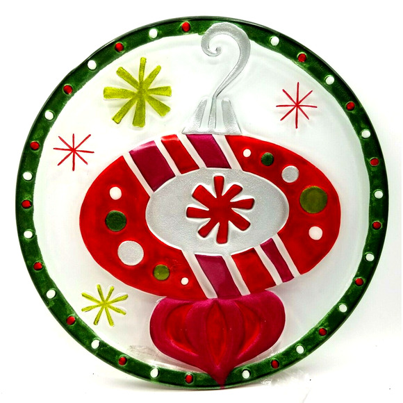 Hand Blown Fused Glass Christmas Bulb Plate Silvestri by Lori Siebert 12" - Picture 11 of 11